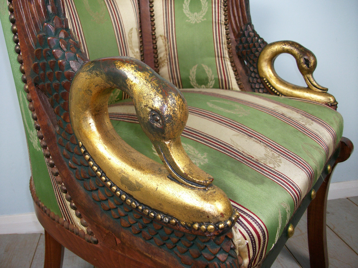 Empire Style Gilt Walnut Tub Shaped Desk Chair